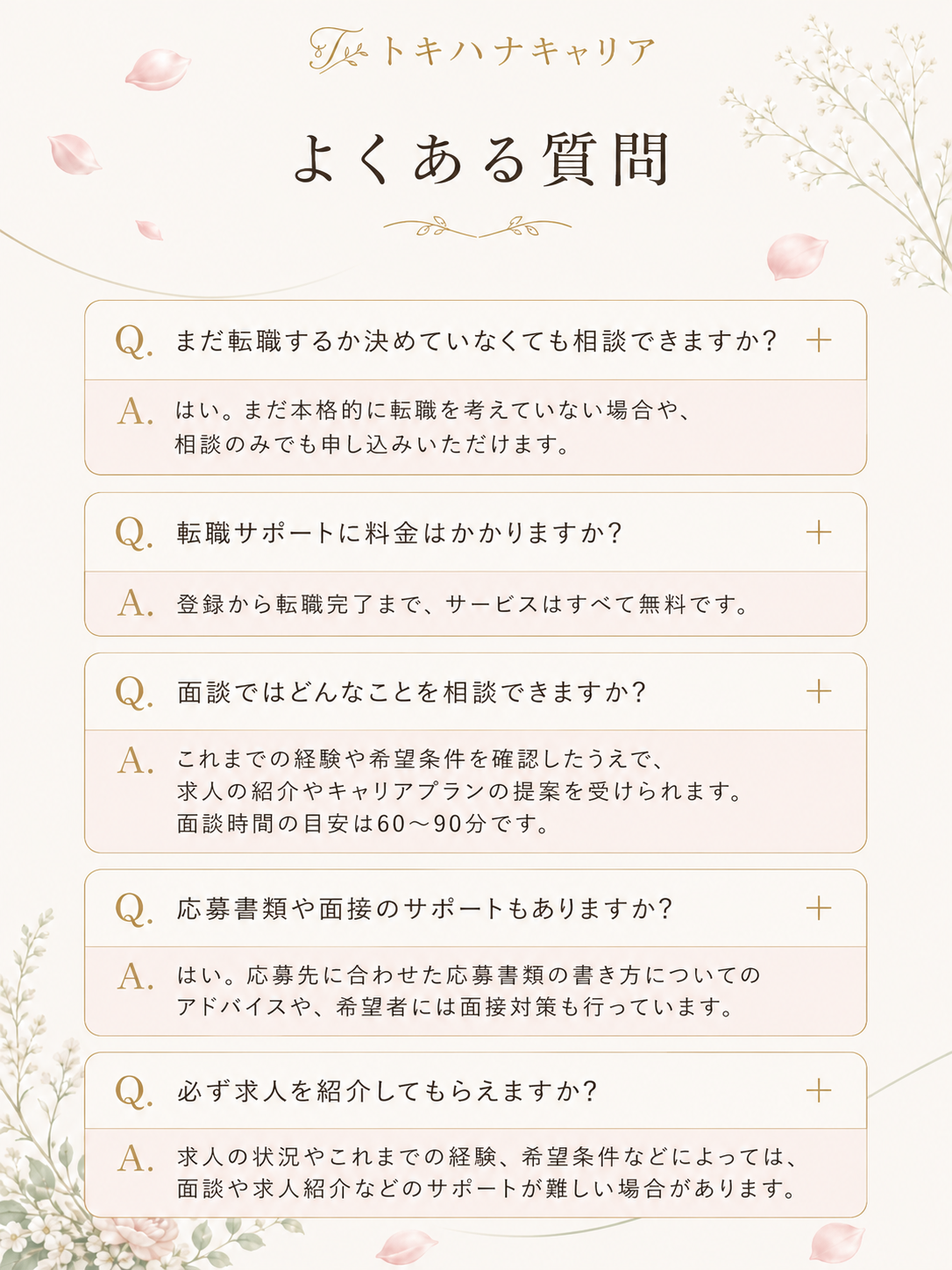 トキハナキャリアのよくある質問