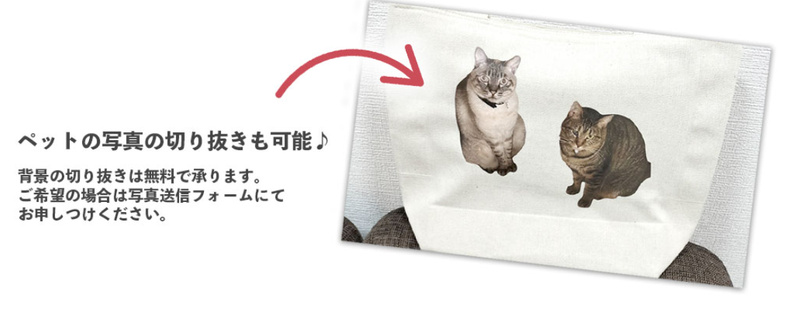 ペット写真の背景を切り抜いてバッグにプリントした例